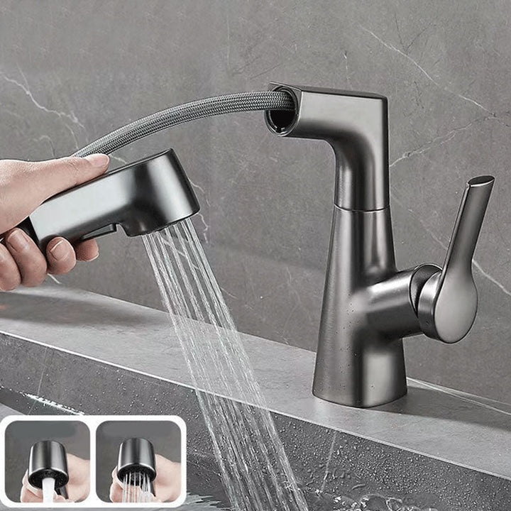 BowLift | Modern Sink Faucet Lever Handle Copper Low Arc Pull-Out Sink Faucet