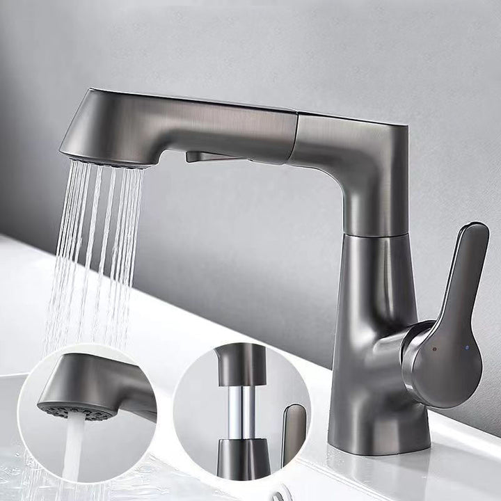 BowLift | Modern Sink Faucet Lever Handle Copper Low Arc Pull-Out Sink Faucet