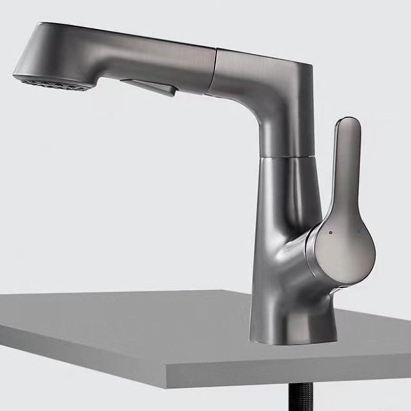 BowLift | Modern Sink Faucet Lever Handle Copper Low Arc Pull-Out Sink Faucet