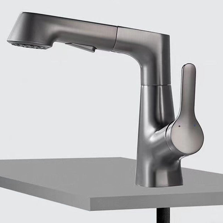 BowLift | Modern Sink Faucet Lever Handle Copper Low Arc Pull-Out Sink Faucet