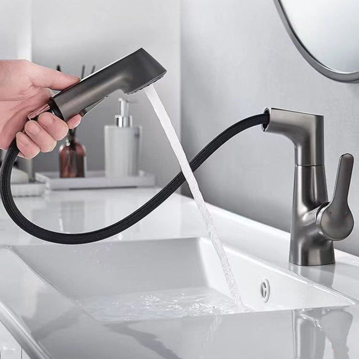 BowLift | Modern Sink Faucet Lever Handle Copper Low Arc Pull-Out Sink Faucet