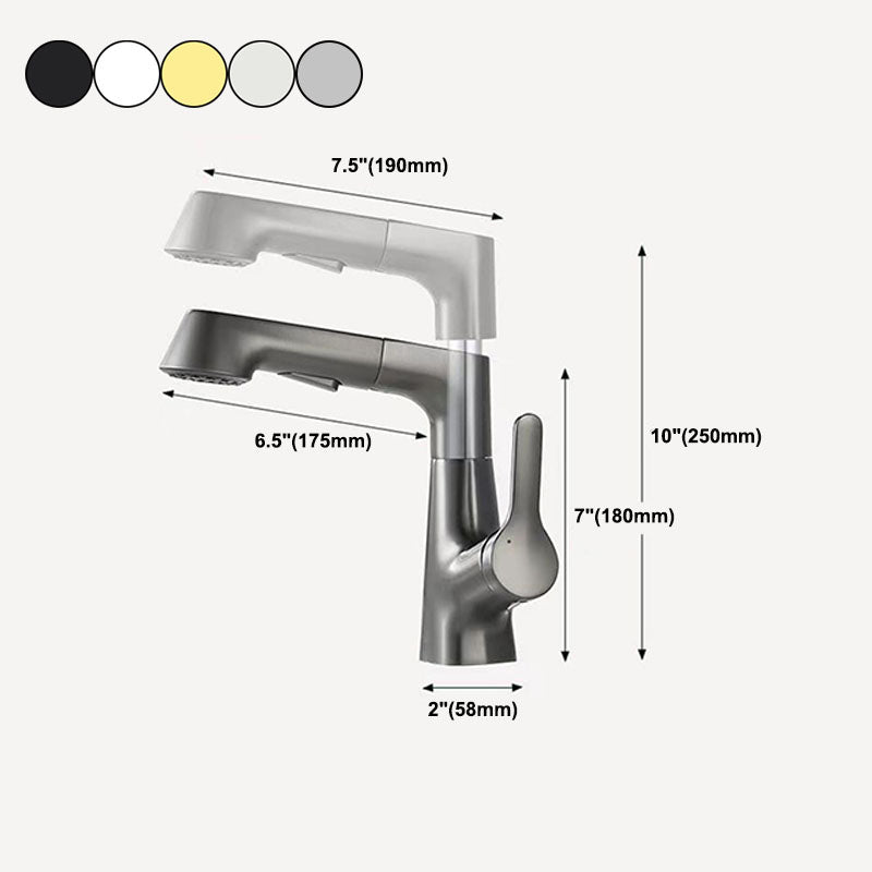BowLift | Modern Sink Faucet Lever Handle Copper Low Arc Pull-Out Sink Faucet