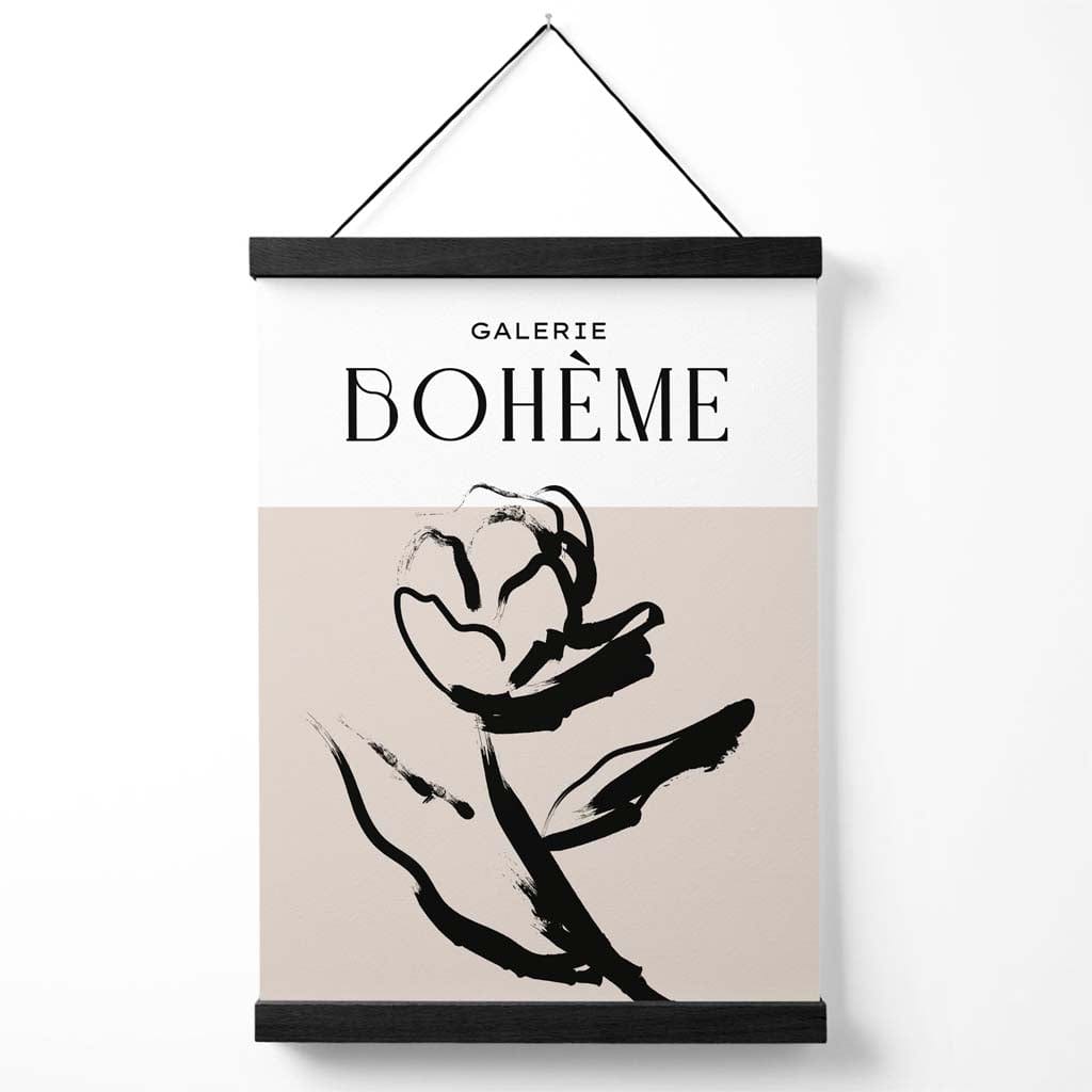 Beige and black rose boho sketch flower poster with hanging | Bowlift