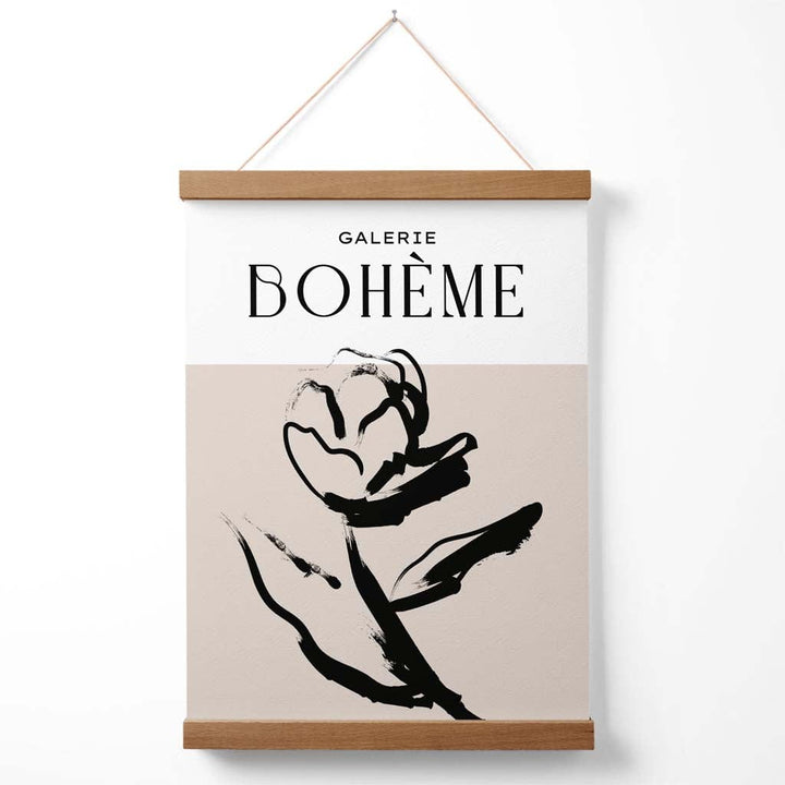 Beige and black rose boho sketch flower poster with hanging | Bowlift