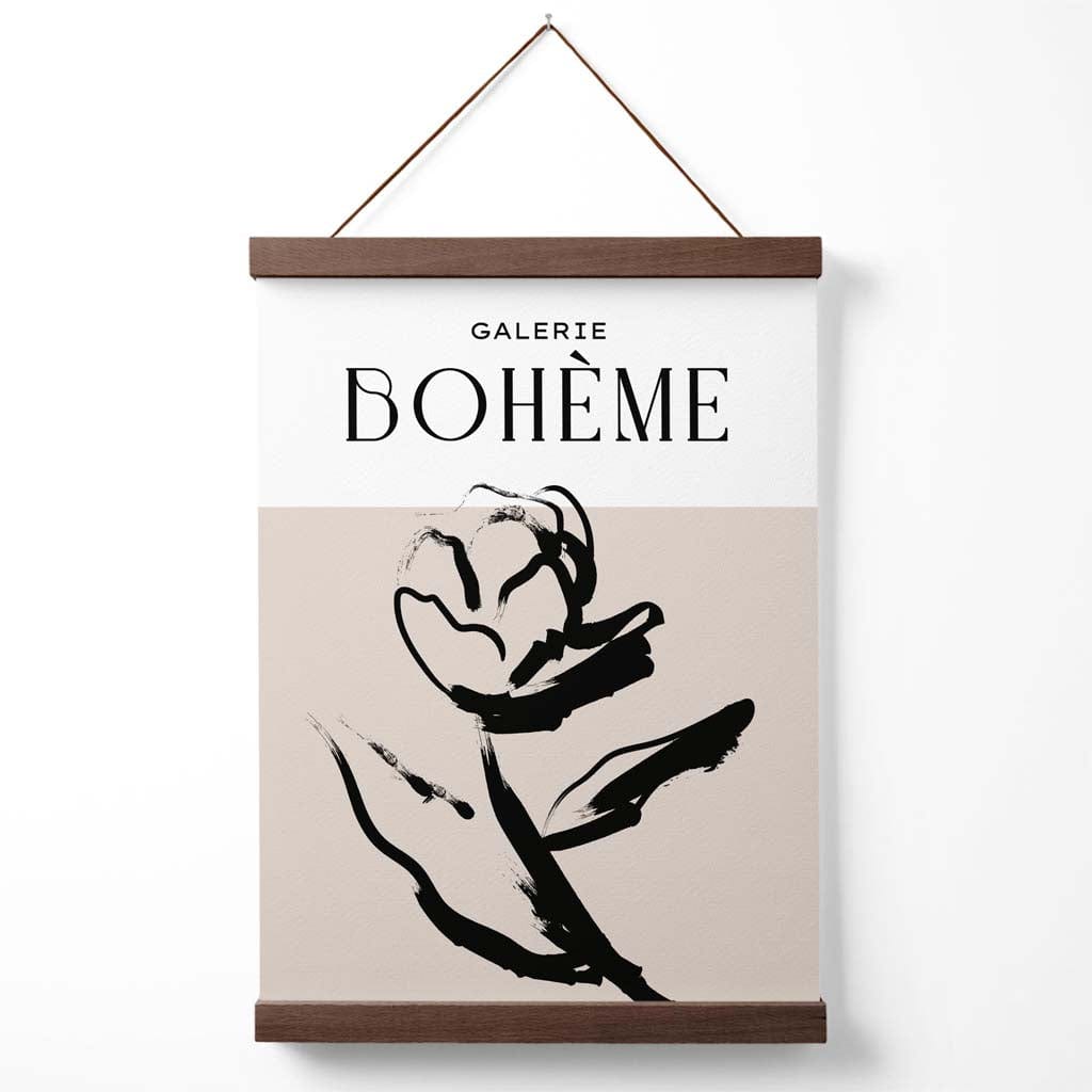 Beige and black rose boho sketch flower poster with hanging | Bowlift