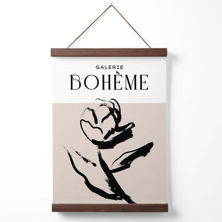 Beige and black rose boho sketch flower poster with hanging | Bowlift
