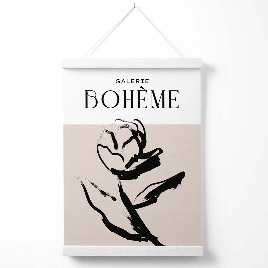 Beige and black rose boho sketch flower poster with hanging | Bowlift