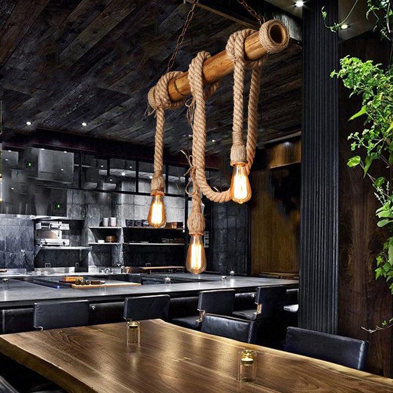 BowLift | Industrial Adjustable Ceiling Lamp made of Bamboo with Rope