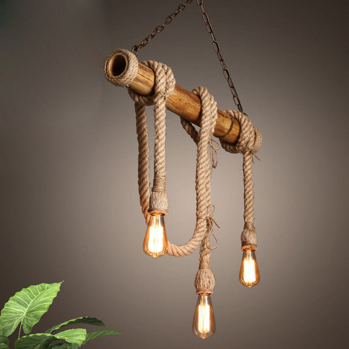 BowLift | Industrial Adjustable Ceiling Lamp made of Bamboo with Rope