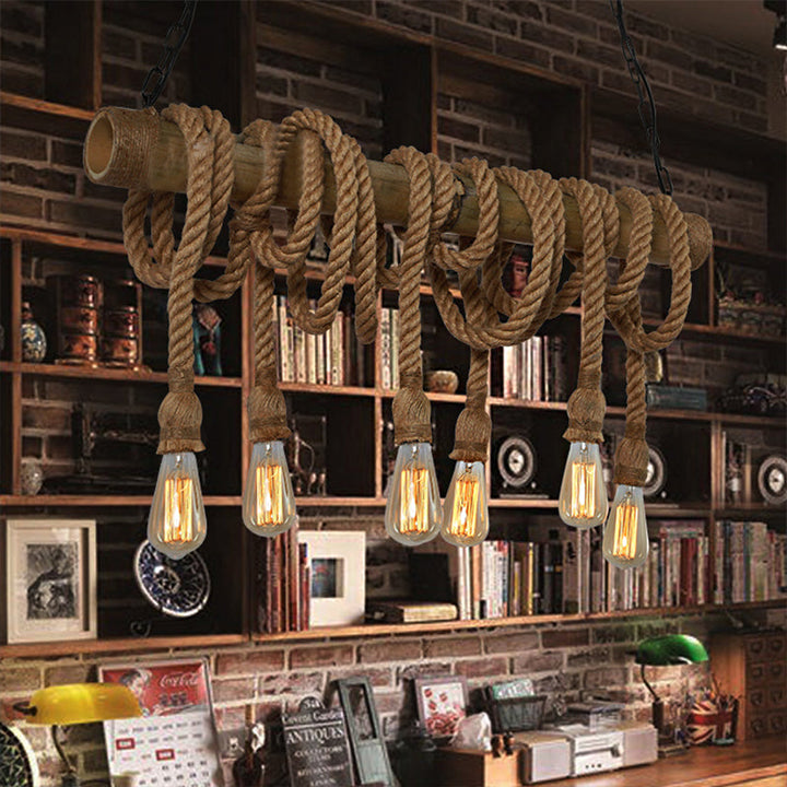 BowLift | Industrial Adjustable Ceiling Lamp made of Bamboo with Rope