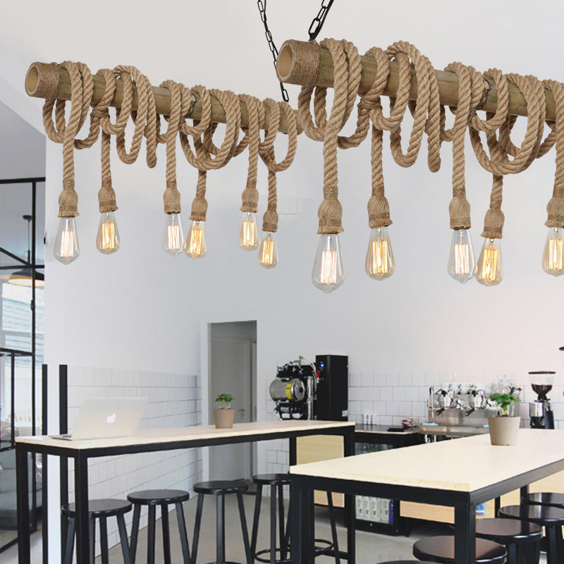 BowLift | Industrial Adjustable Ceiling Lamp made of Bamboo with Rope