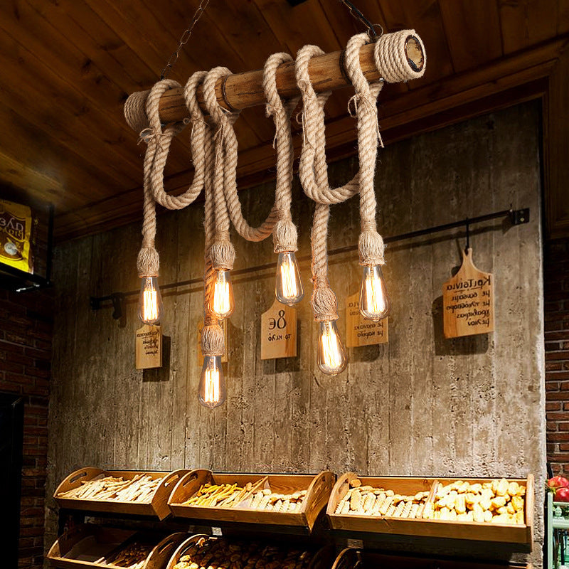 BowLift | Industrial Adjustable Ceiling Lamp made of Bamboo with Rope