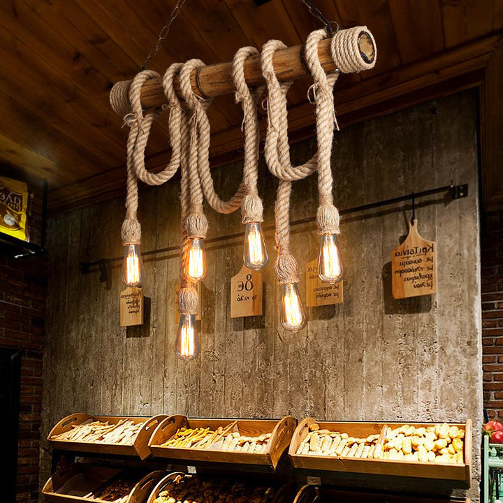 BowLift | Industrial Adjustable Ceiling Lamp made of Bamboo with Rope