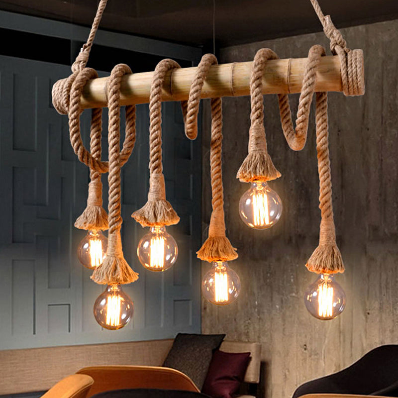 BowLift | Industrial Adjustable Ceiling Lamp made of Bamboo with Rope