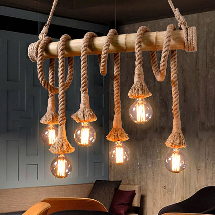 BowLift | Industrial Adjustable Ceiling Lamp made of Bamboo with Rope