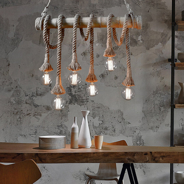 BowLift | Industrial Adjustable Ceiling Lamp made of Bamboo with Rope