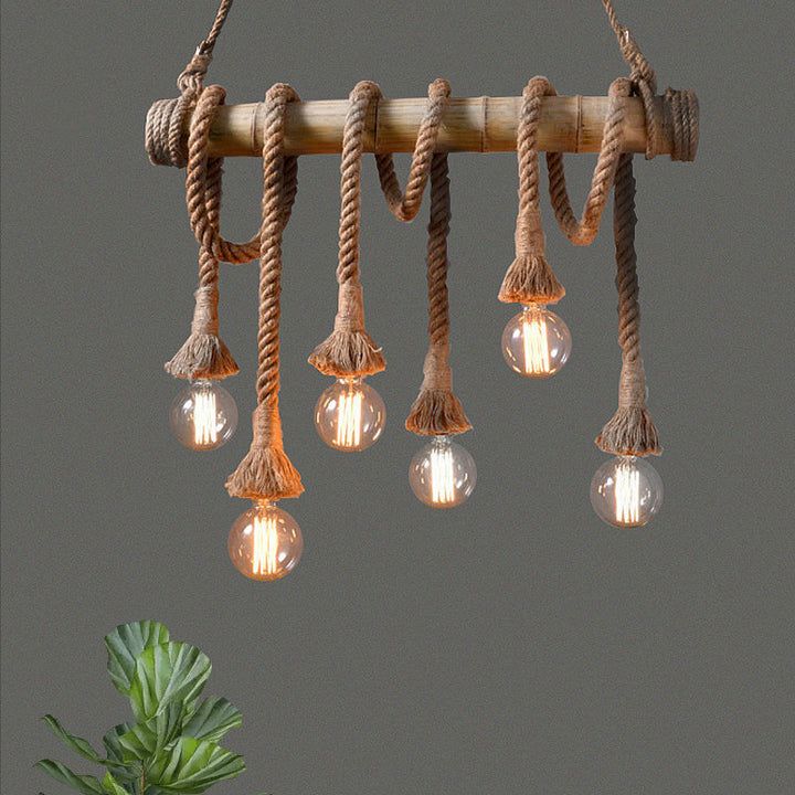 BowLift | Industrial Adjustable Ceiling Lamp made of Bamboo with Rope