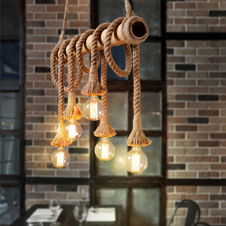 BowLift | Industrial Adjustable Ceiling Lamp made of Bamboo with Rope
