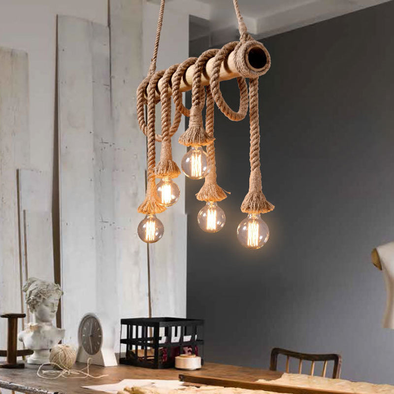 BowLift | Industrial Adjustable Ceiling Lamp made of Bamboo with Rope