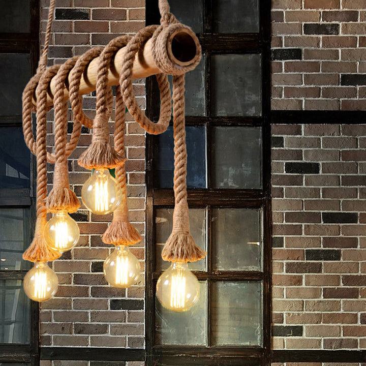 BowLift | Industrial Adjustable Ceiling Lamp made of Bamboo with Rope