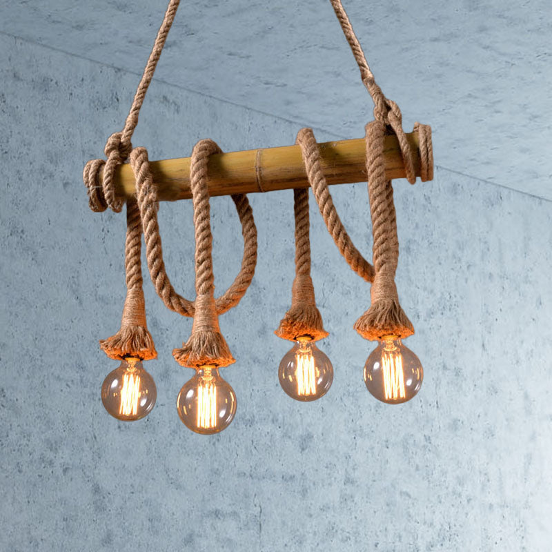 BowLift | Industrial Adjustable Ceiling Lamp made of Bamboo with Rope