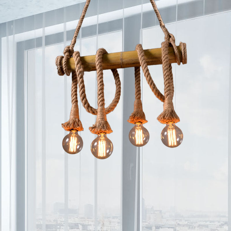 BowLift | Industrial Adjustable Ceiling Lamp made of Bamboo with Rope