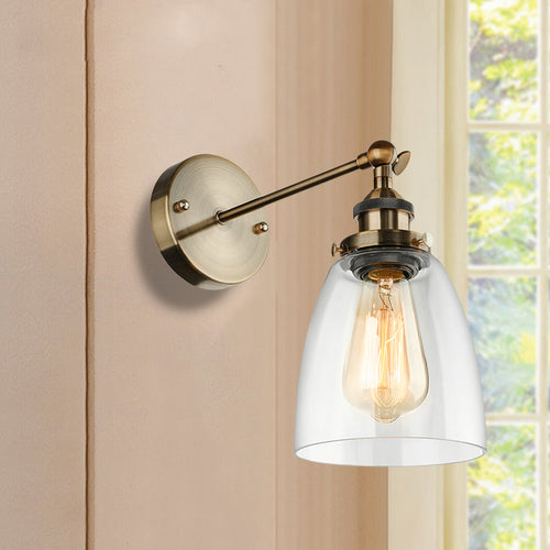 BowLift | Bronze/Brass/Copper One Light Wall Lamp Vintage Style Clear Glass Tapered Lighting Fixture for Living Room