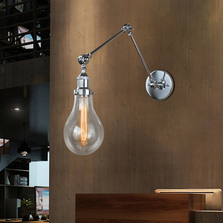 BowLift | Bulb Shade Clear Glass Wall Lighting Industrial Single Light Living Room Wall Lamp in Chrome