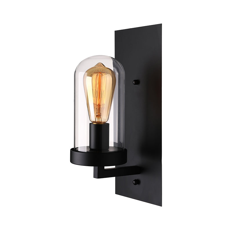 BowLift | A wall lamp with a capsule shade made of clear glass, industrial living room wall lighting in black