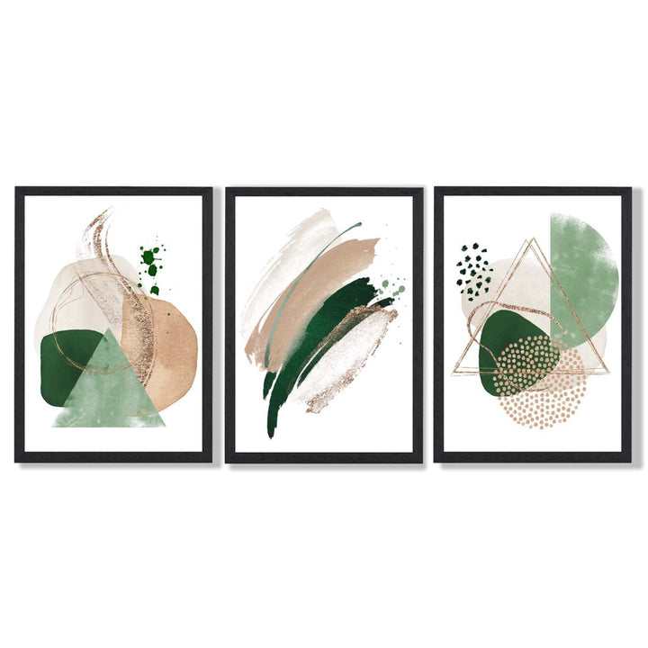 Abstract Set of 3 Sage Green and Beige Framed Art Prints | Bowlift