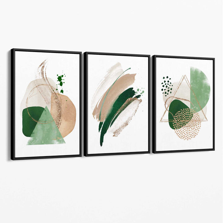 Abstract Set of 3 Sage Green and Beige Canvas Art Prints | Bowlift