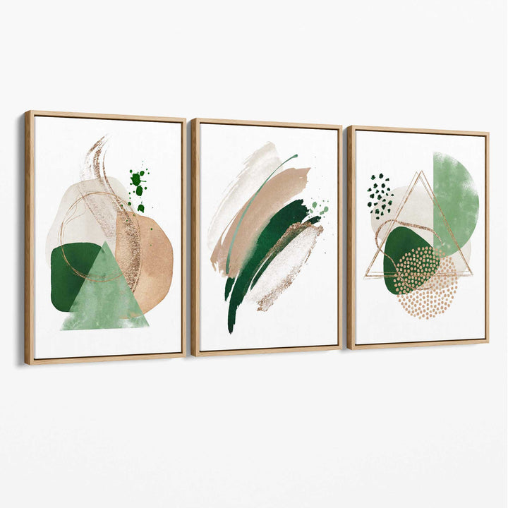 Abstract Set of 3 Sage Green and Beige Canvas Art Prints | Bowlift