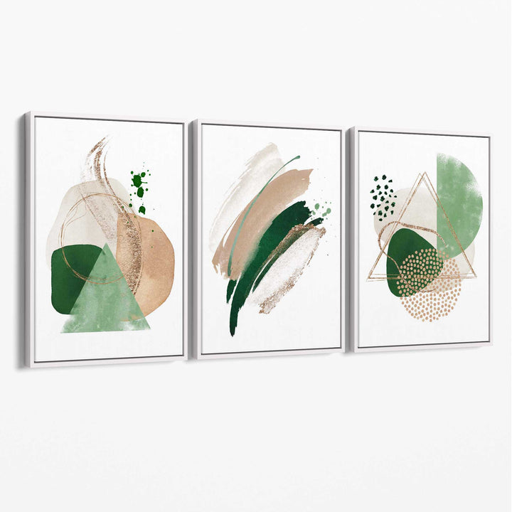 Abstract Set of 3 Sage Green and Beige Canvas Art Prints | Bowlift