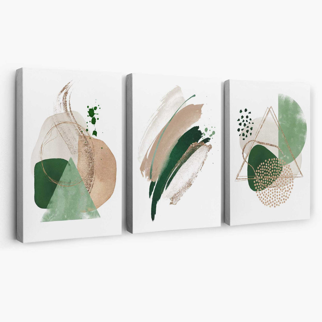 Abstract Set of 3 Sage Green and Beige Canvas Art Prints | Bowlift