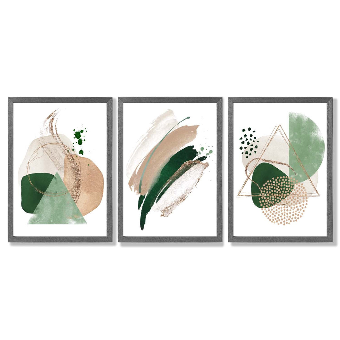 Abstract Set of 3 Sage Green and Beige Framed Art Prints | Bowlift