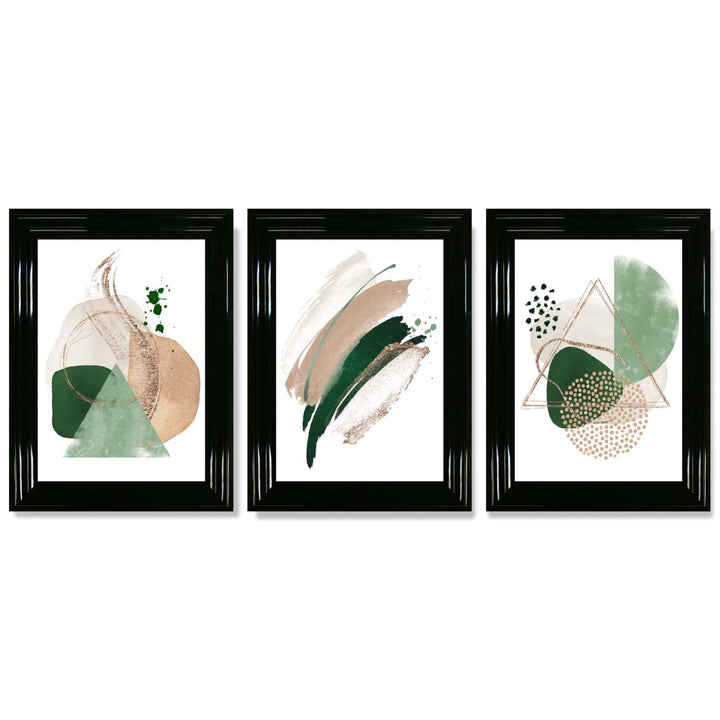 Abstract Set of 3 Sage Green and Beige Framed Art Prints | Bowlift