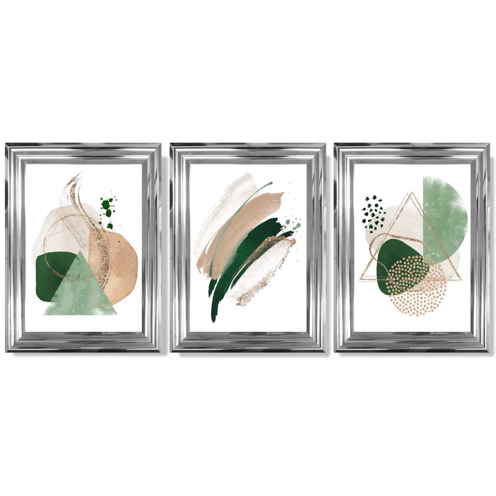 Abstract Set of 3 Sage Green and Beige Framed Art Prints | Bowlift