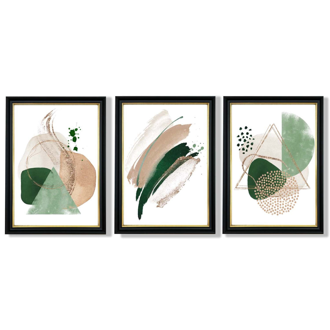 Abstract Set of 3 Sage Green and Beige Framed Art Prints | Bowlift