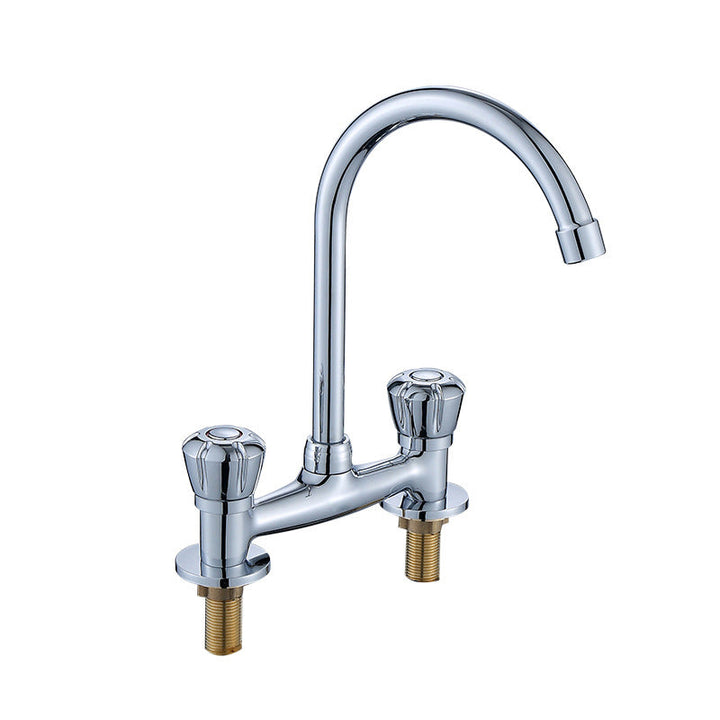 BowLift | Round 2-Handle Basin Mixer 2-Hole Center-Set Basin Mixer with Curved Spout