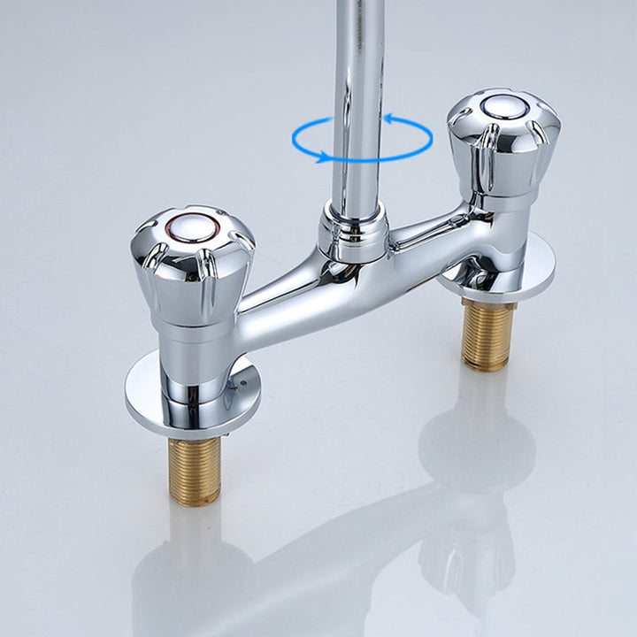 BowLift | Round 2-Handle Basin Mixer 2-Hole Center-Set Basin Mixer with Curved Spout