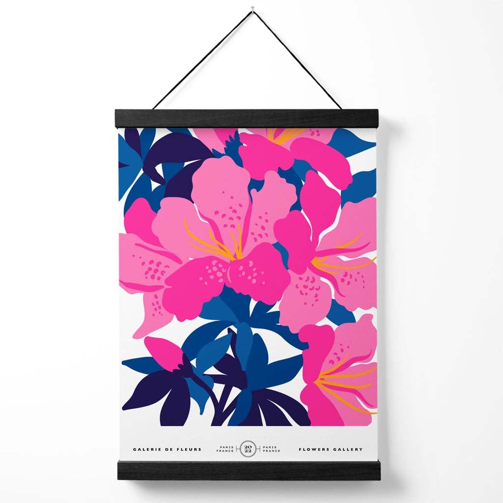 Abstract Pink and Blue Orchid Flowers Market Gallery Poster with Hanger | Bowlift