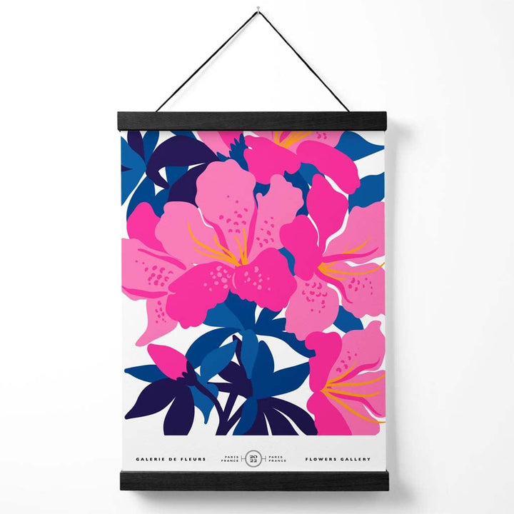Abstract Pink and Blue Orchid Flowers Market Gallery Poster with Hanger | Bowlift