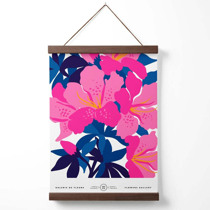 Abstract Pink and Blue Orchid Flowers Market Gallery Poster with Hanger | Bowlift