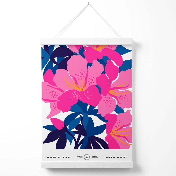 Abstract Pink and Blue Orchid Flowers Market Gallery Poster with Hanger | Bowlift