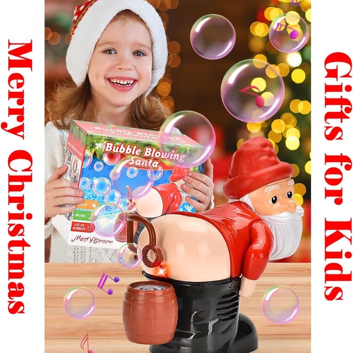 BowLift | Christmas Bubble Machine | Santa Design | With Light & Music | Funny Christmas Decoration