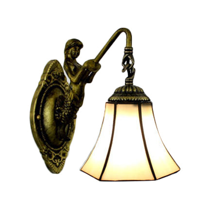 BowLift | Ruffled Wall Lamp Tiffany Blue/Beige Glass 1 Socket Antique Bronze Wall Lighting