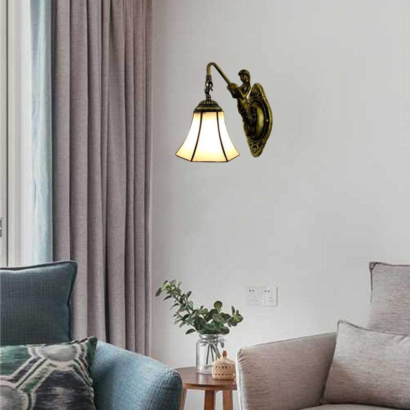 BowLift | Ruffled Wall Lamp Tiffany Blue/Beige Glass 1 Socket Antique Bronze Wall Lighting