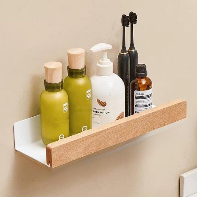 BowLift | Solid Wood Bathroom Shelf – No-Drill Wall Mounted Bathroom Organiser