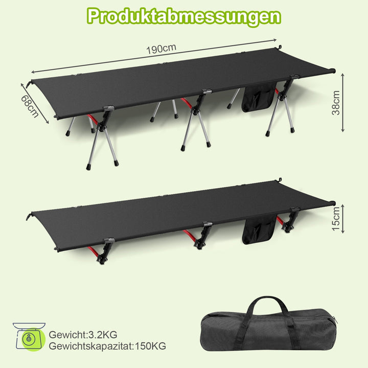 Folding Bed Black Camping Bed Height Adjustable | Bowlift