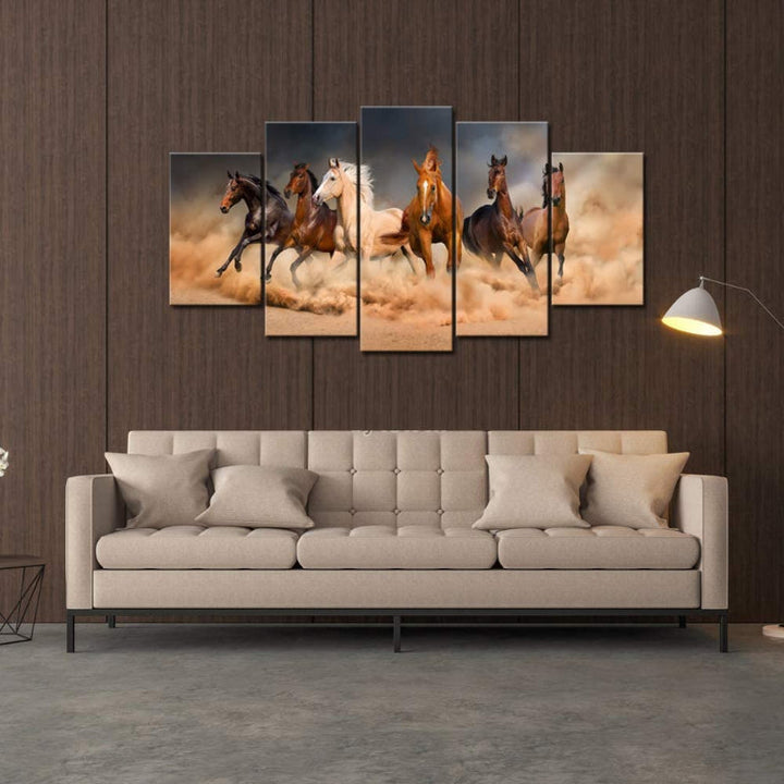 Set Of 5 Running Horse Wall Art Painting | Bowlift